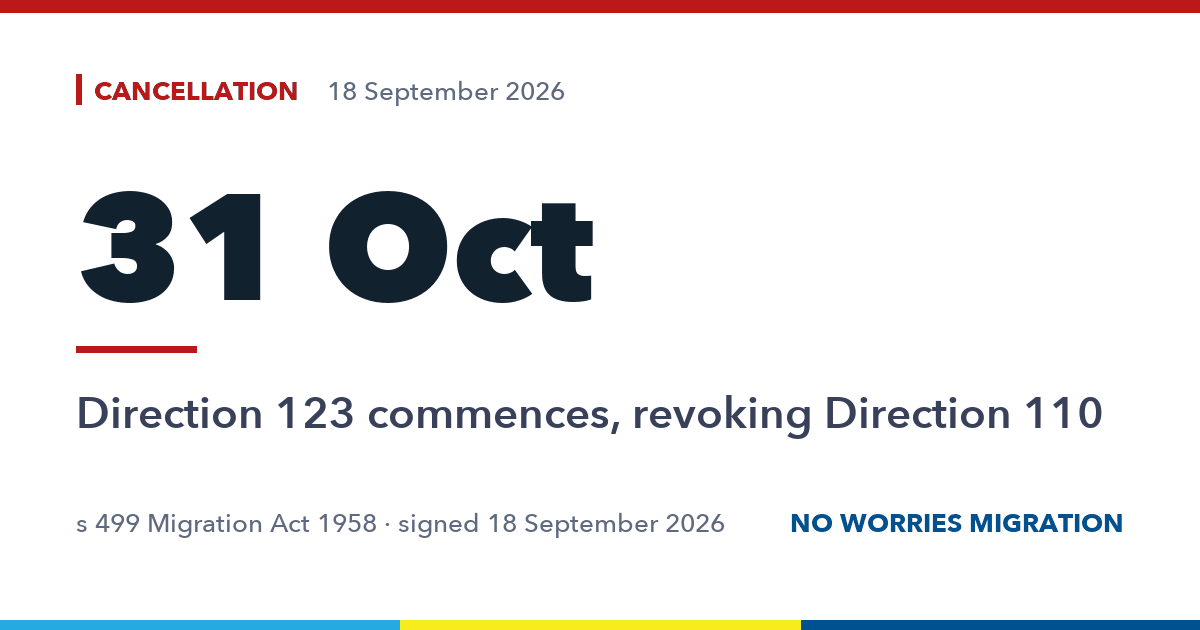 31 Oct. Direction 123 commences, revoking Direction 110
