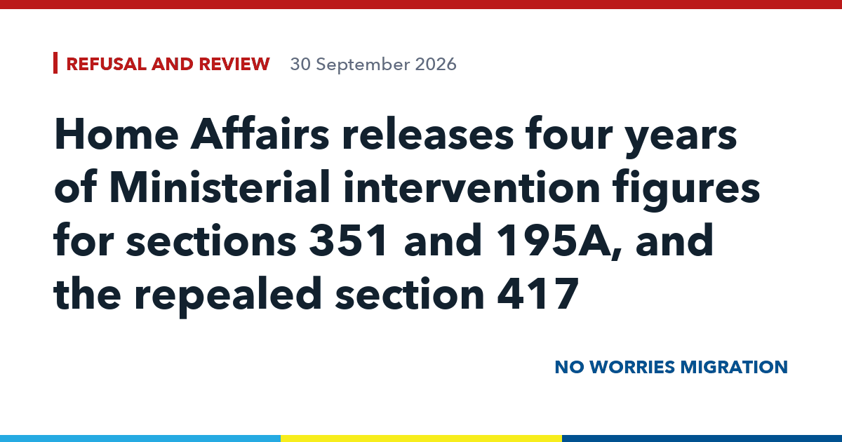 Home Affairs releases four years of Ministerial intervention figures for sections 351 and 195A, and the repealed section 417